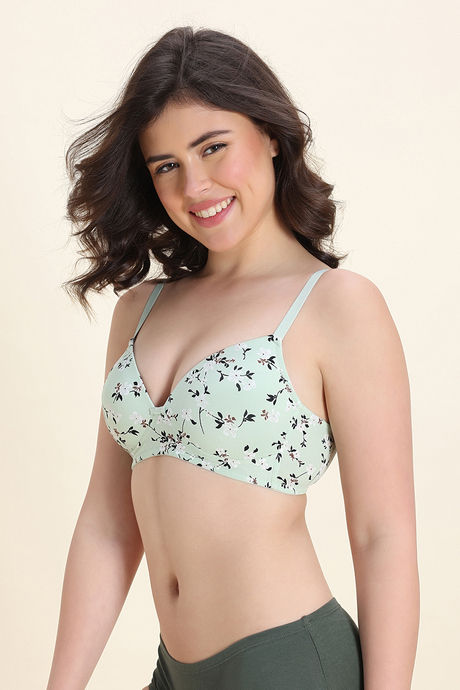 Zivame Padded Non Wired Medium Coverage Tshirt Bra - Grass Green Floral — image 2